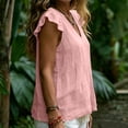 thumbnail image 4 of Ailaofu Women's V Neck Ruffled Sleeve Cotton Linen Vest, Solid Color Casual Summer Top, Lightweight Breathable Shirt, 4 of 8