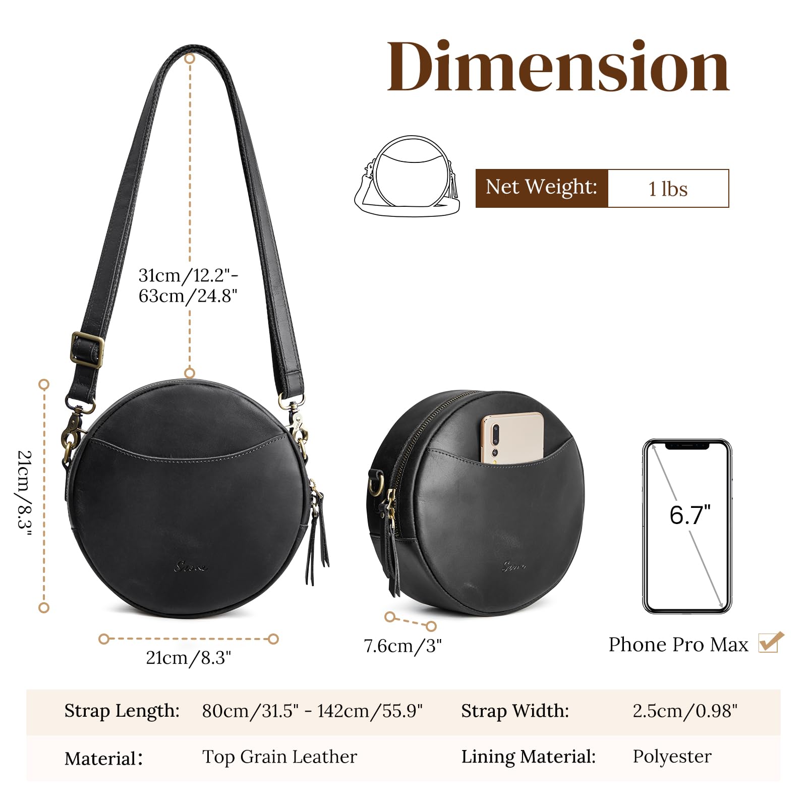 S-ZONE Leather Crossbody Bags for Women Trendy Circle Cross Body Shoulder Bag Designer Round Purses