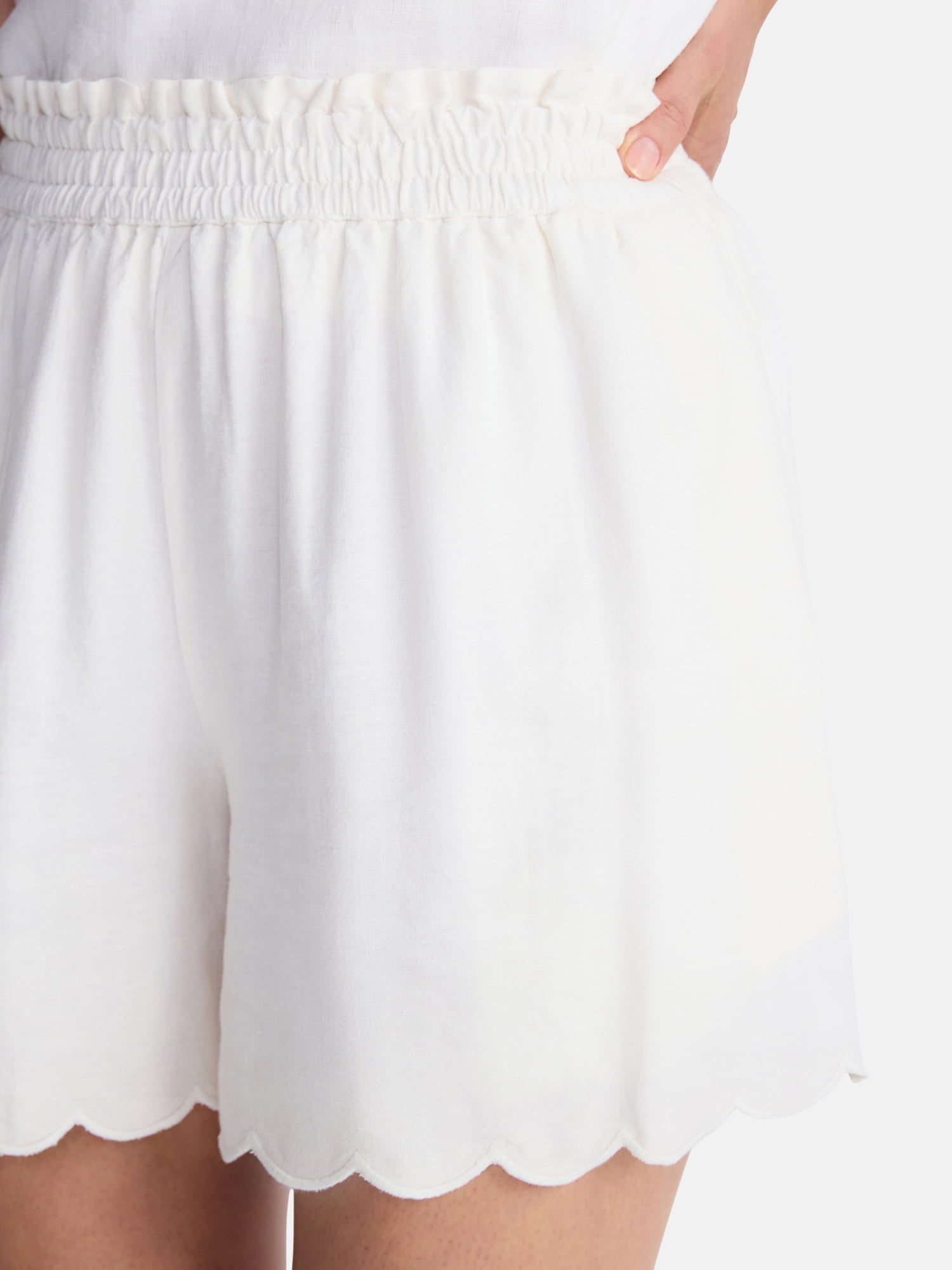 Time and Tru Women's Linen Blend Shorts with Scalloped Hem, Sizes XS-XXXL