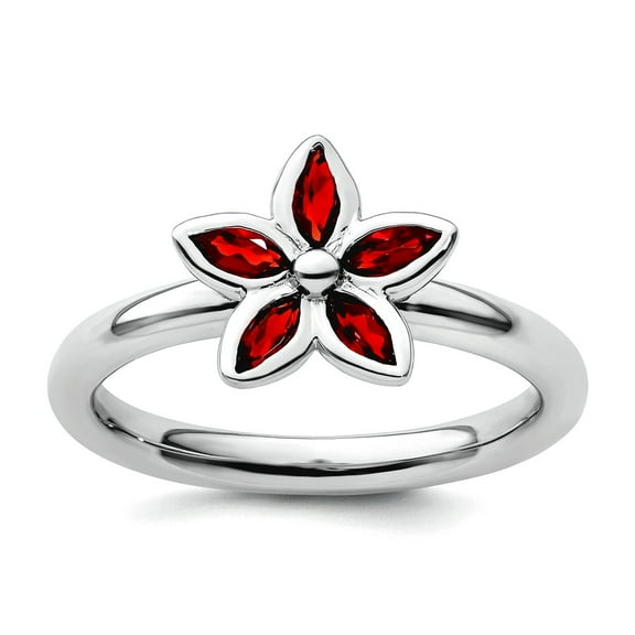 925 Sterling Silver Bezel Polished Stackable Garnet Flower Ring Size 8 Stackable Ring for Women