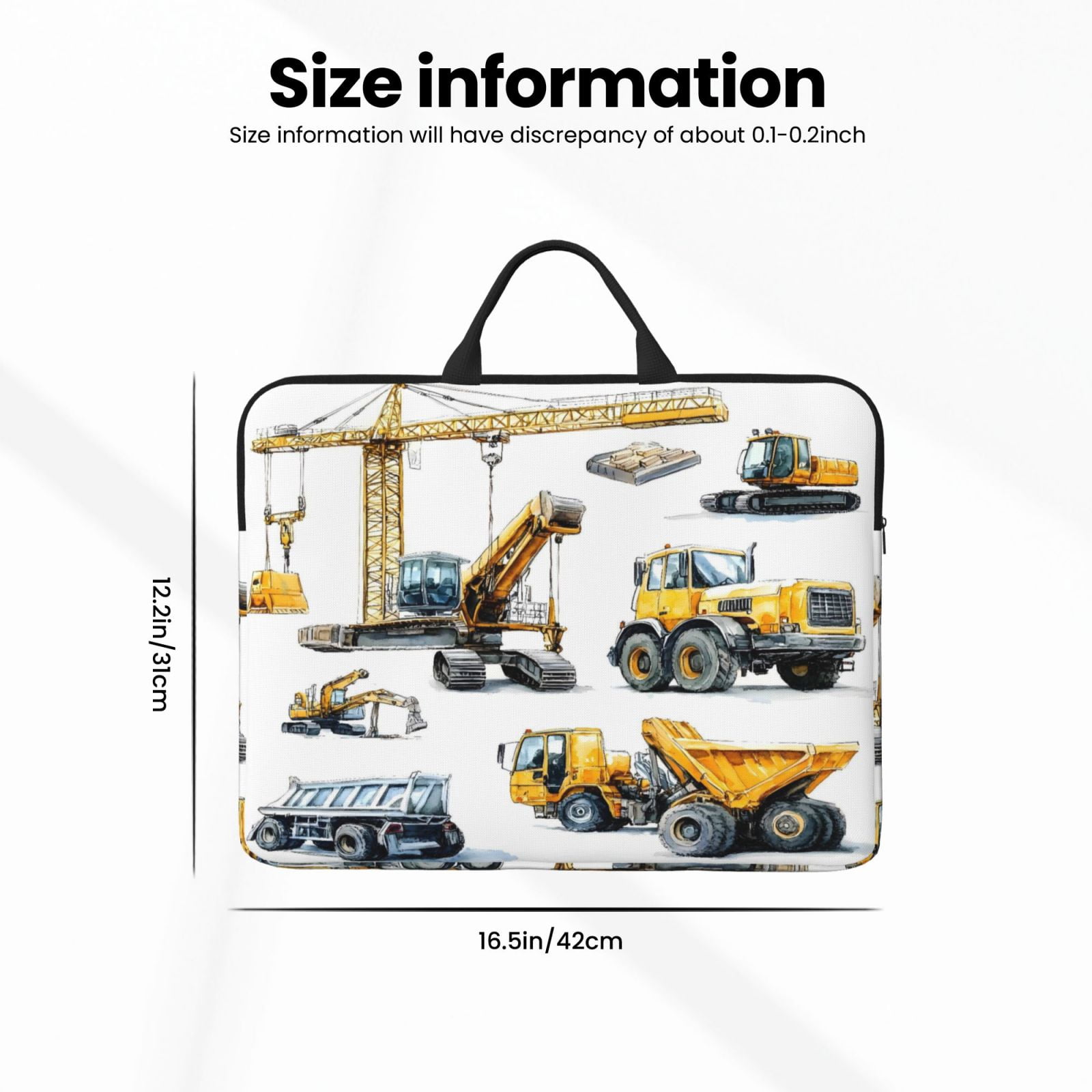 Laptop Sleeve Bag For Women Men 14inch Waterproof Durable Protective Computer Carrying Cover Handle Laptop Case Bag Engineering Vehicle Tower Crane Truck