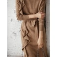 thumbnail image 2 of Ruffle Knitted Long Sleeves Round Neck High Waist Tie Dress, Beige, Small, 2 of 3