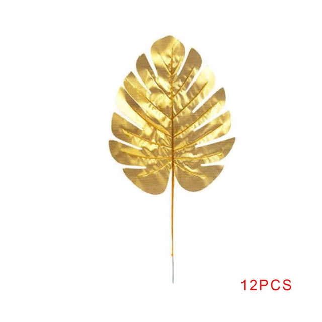 12pcs Artificial Palm Leaves Home Kitchen Party Decorations Tropical Leaves Stems Gold Wedding Party Leaf