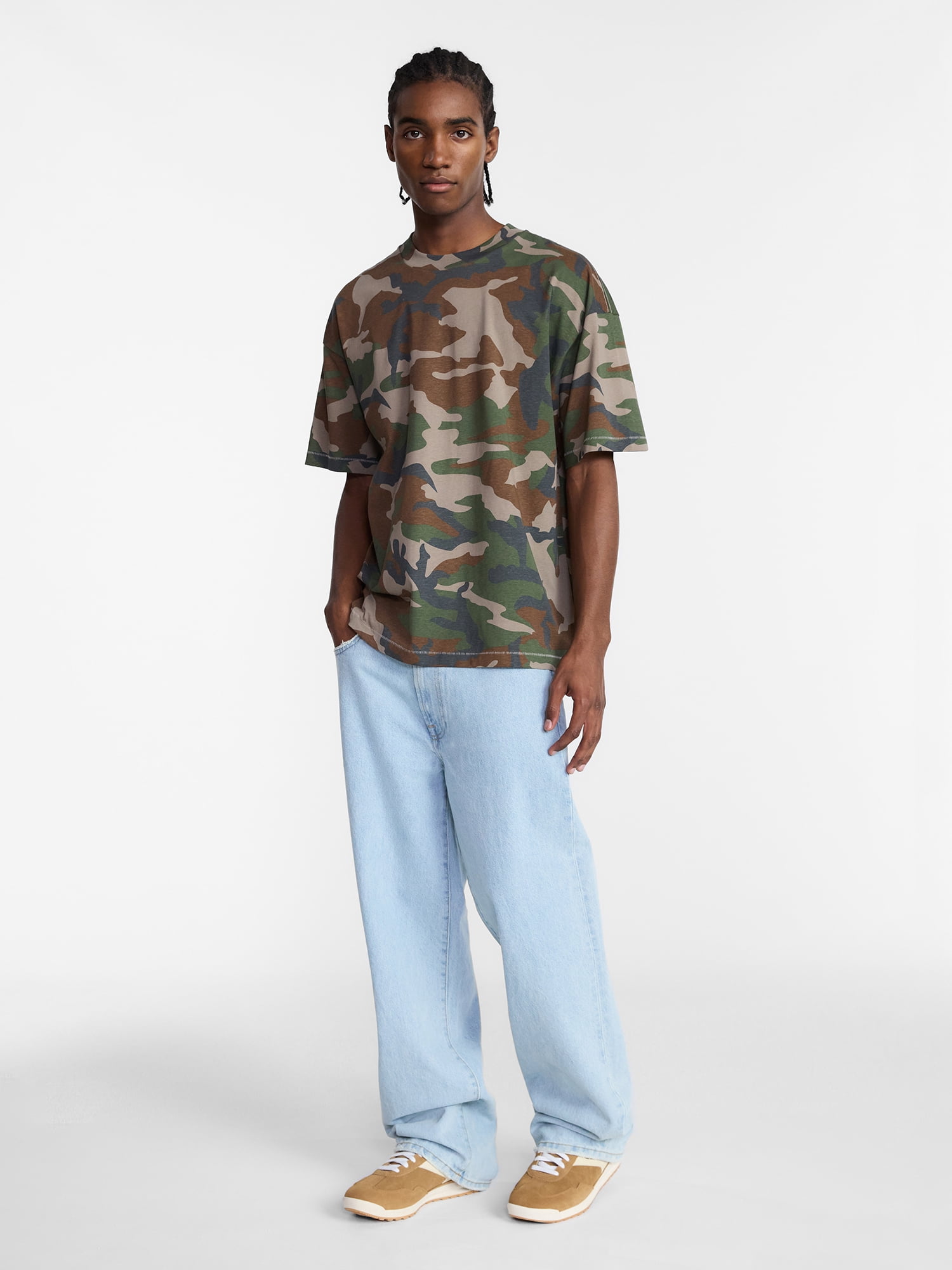 No Boundaries Men's Oversized Boxy Tee with Short Sleeves, XS-4XLT