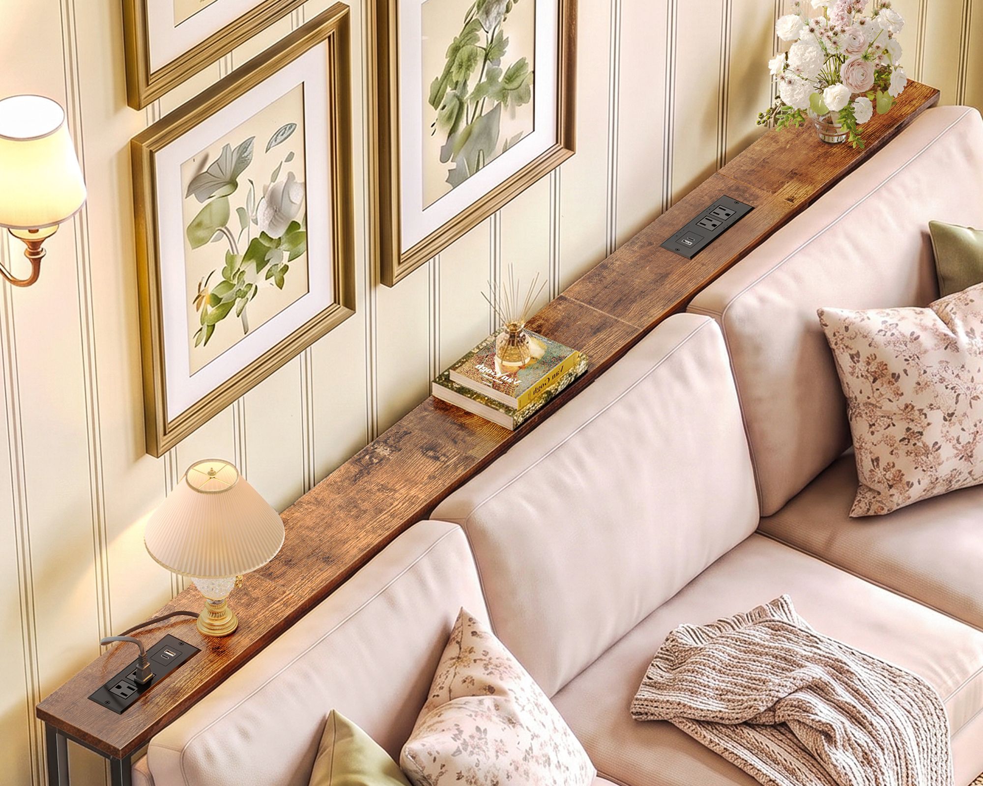 Amadwell 79" Console Table with Built-in Power Ports, Rustic Brown photo 7