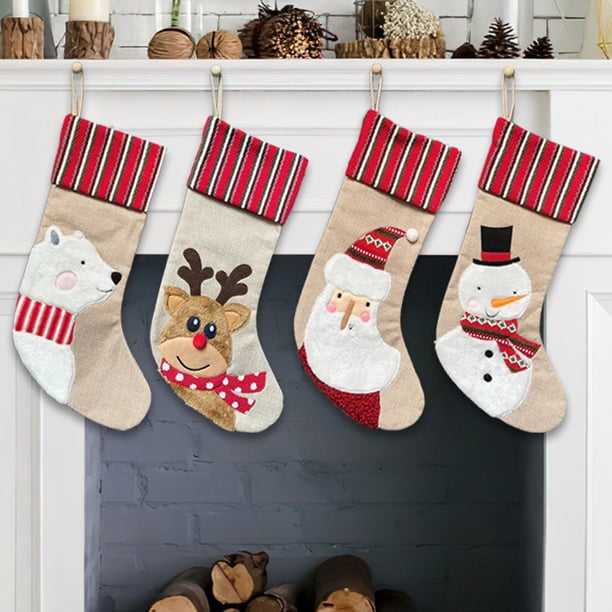 ¡Descuentos Increíbles!, Medias navideñas tejidas con diseños de Papá Noel y muñeco de nieve Bolsas de regalo rojas ideales para colgar en el árbol de Navidad 2 piezas Akmoler