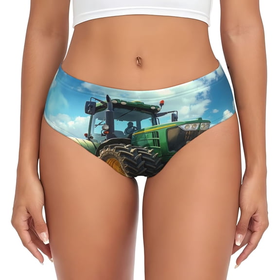 Womens Underwear - Green Tractor Field No Show Seamless Underwear for Women, Stretch Women's Panties, Hipster Soft Comfort Ladies Panties Bikini Underwear Briefs
