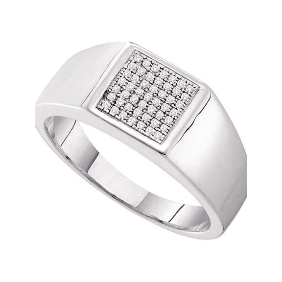 10kt White Gold Mens Round Diamond Square Cluster Ring 1/6 Cttw