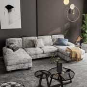 U-Shaped Convertible Sectional Sofa – 4-Seat Modular Sleeper with Double Chaise & Memory Foam, Grey Fabric (Modern Living Room Centerpiece)