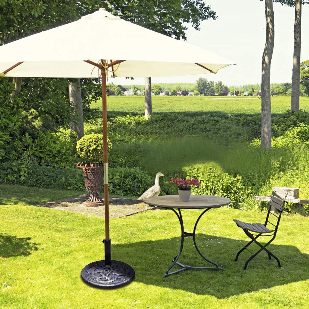 WBTER 43lbs Patio Market Umbrella Base, Heavy Duty Outdoor Stand, Cast Iron Umbrella Holder for Garden Beach, Classic Round Umbrella Standing Deck Porch