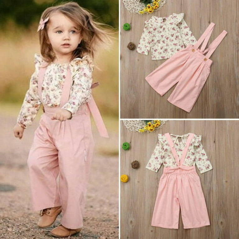 2PCS Toddler Kids Baby Girl Winter Clothes Floral Tops+Pants Overall  Outfits Set
