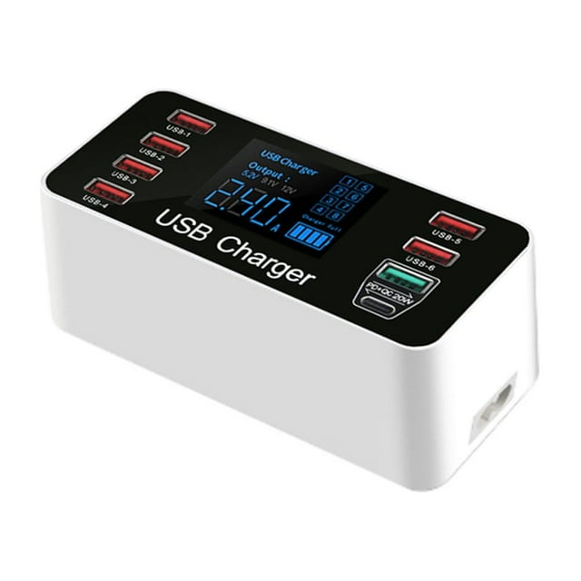 Graflsoa 8-Port QC3.0 Fast Charger with Type-C, 40W Multi-USB Charging Hub for Smartphones, Tablets, and More - WXL-A9+ US Version