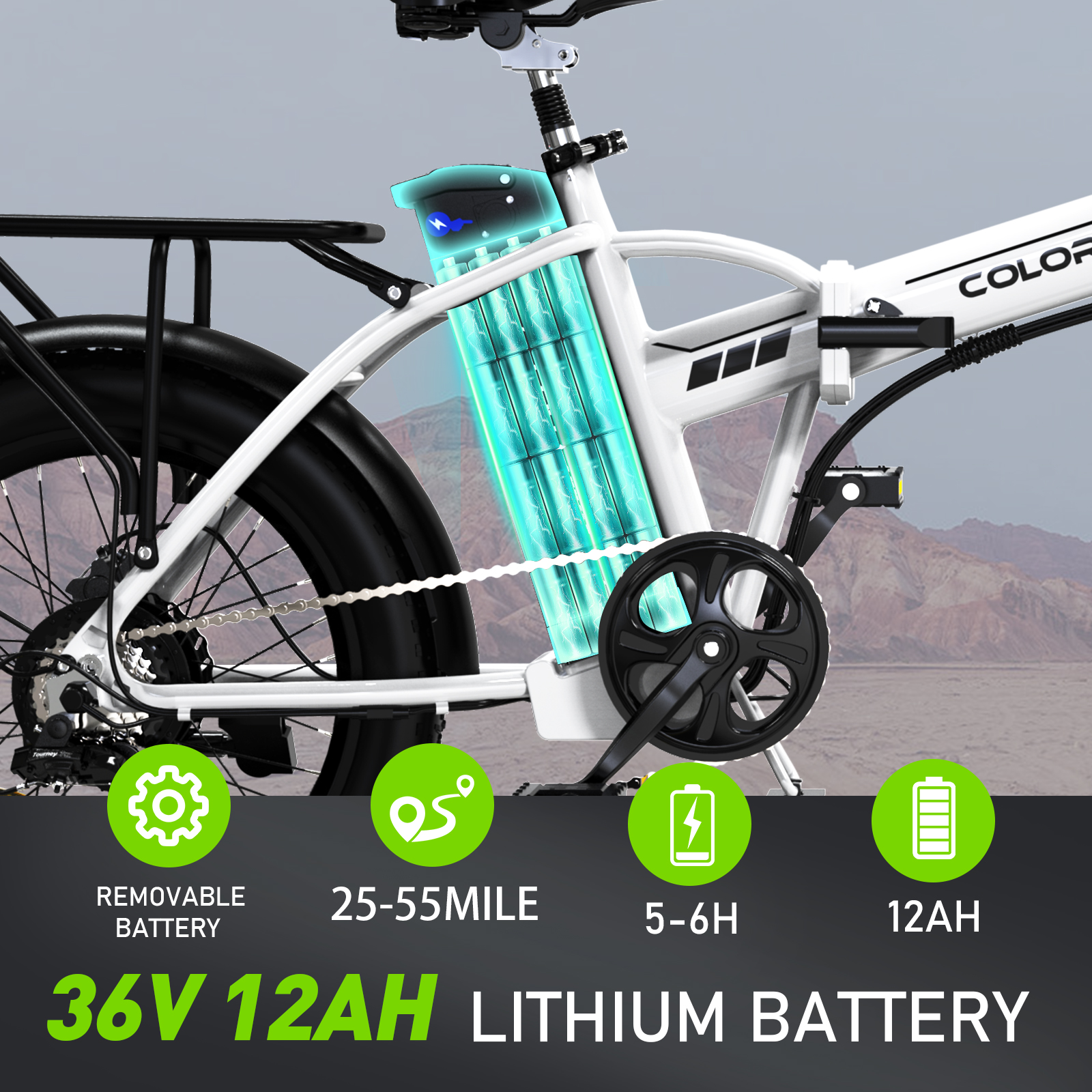 COLORWAY 20”X3.0 Fat Tire Electric bicycles, Foldable Mountain Snow Beach Electric bike ebike with 500W/36V/13Ah Battery, Shimano 7-Speed e bicycle