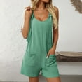 thumbnail image 2 of MDUKONU Womens Summer Casual Romper Loose Spaghetti Strap Shortalls Overalls Jumpsuit Beach Vacation Jumper with Pocket Green S, 2 of 5
