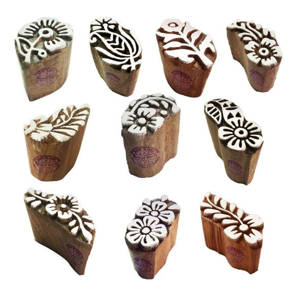 Fabric Wood Stamps Indian Small Floral Design Printing Blocks (Set of 10)