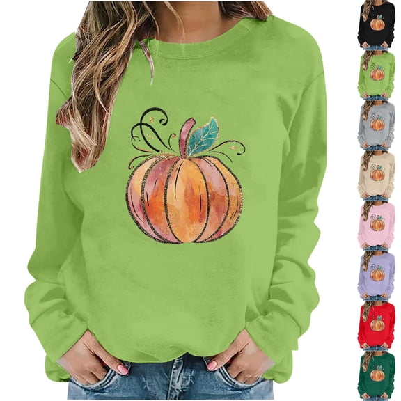VKOYWKM Womens Sweatshirts Halloween Spooky Season Sweatshirt Oversized Pumpkin Print Pullover Top Long Sleeve Crewneck Sweatshirt