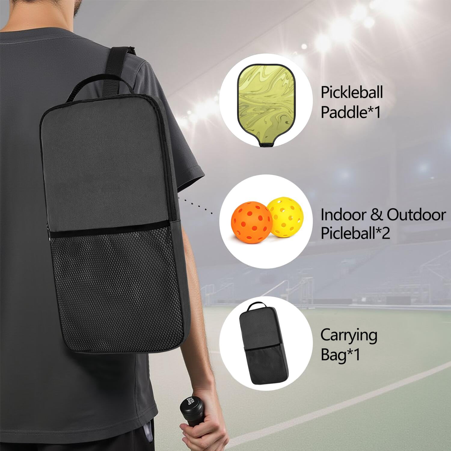 Pickleball Paddles Set Of 1, Fiberglass Surface, Liquid & Marble Print, 1 Paddles, 2 Balls & Bag