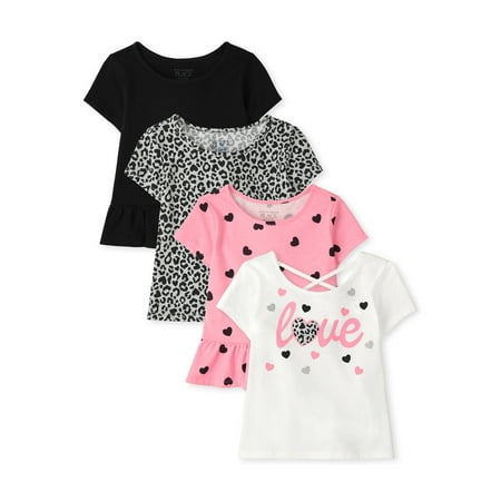 The Children's Place Toddler Girl Short Sleeve Hi-Lo Knits 4-Pack, Size 12-5T