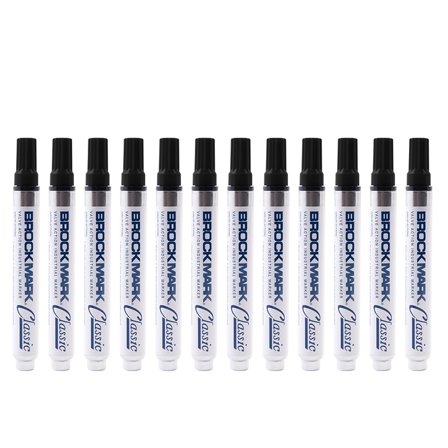 12 Pc Set Black Brockmark Classic Industrial Permanent Paint Marker Pen Metal Glass Plastic Wood Rubber for Construction Auto Warehouse Arts