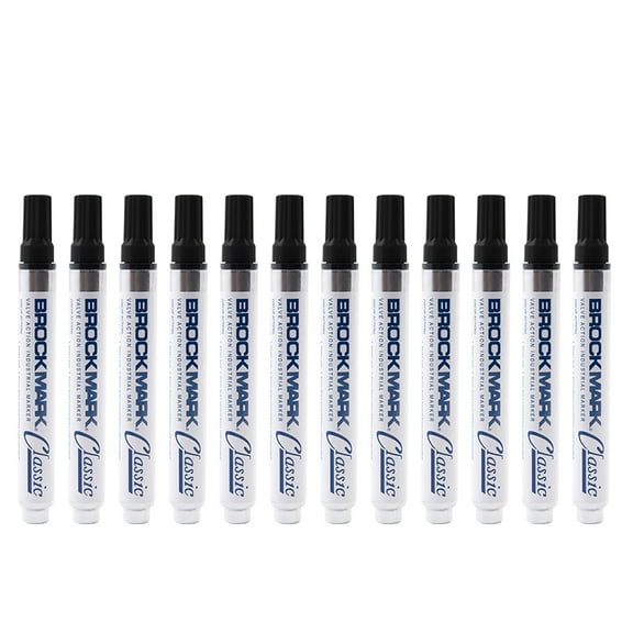 12 Pc Set Black Brockmark Classic Industrial Permanent Paint Marker Pen Metal Glass Plastic Wood Rubber for Construction Auto Warehouse Arts