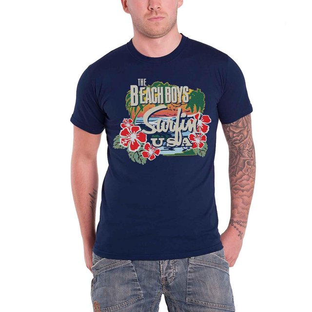 The Beach Boys - Camiseta Surfin USA Tropical de Algodón para Adultos Unisex (Azul Marino)