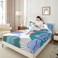 thumbnail image 4 of Homewish Blue Tree Leaves 3pcs Twin Sheet Sets For Female Men Adults,Abstract Geometric Stripes Twin Fitted Sheet,Botanical Plants Breathable Flat Sheet,Bling Glitter Bedroom Decor, 4 of 7