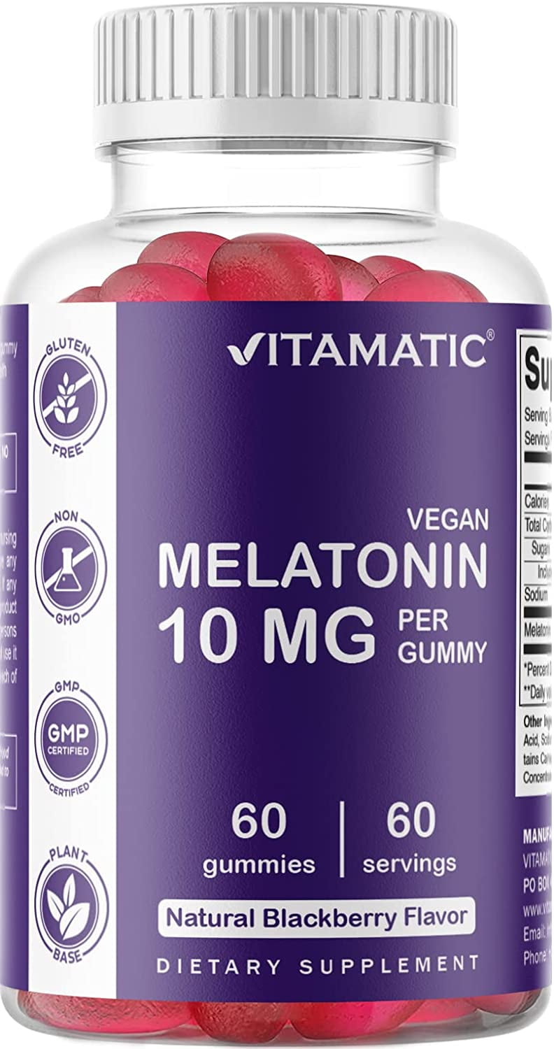 Vitamatic Melatonin 10mg per Gummy - 60 Servings - 60 Vegetarian Gummies - Non-Habit Forming Sleep Aid Supplement