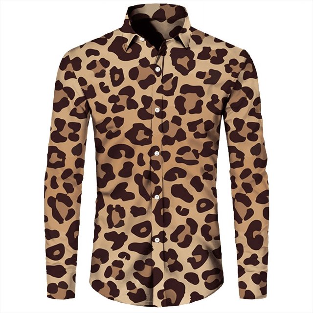 Camisa elegante para hombre con estampado de leopardo en 3D cuello vuelto botones manga larga ropa de calle vintage para hombre y mujer camisetas