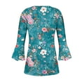 thumbnail image 3 of QQAMB Tunic Tops for Women Button Down Shirt Floral Print Summer Tops Dressy Casual Bell 3/4 Sleeve Blouses Henley V Neck Fall Ladies T Shirts Army Green XXL, 3 of 4