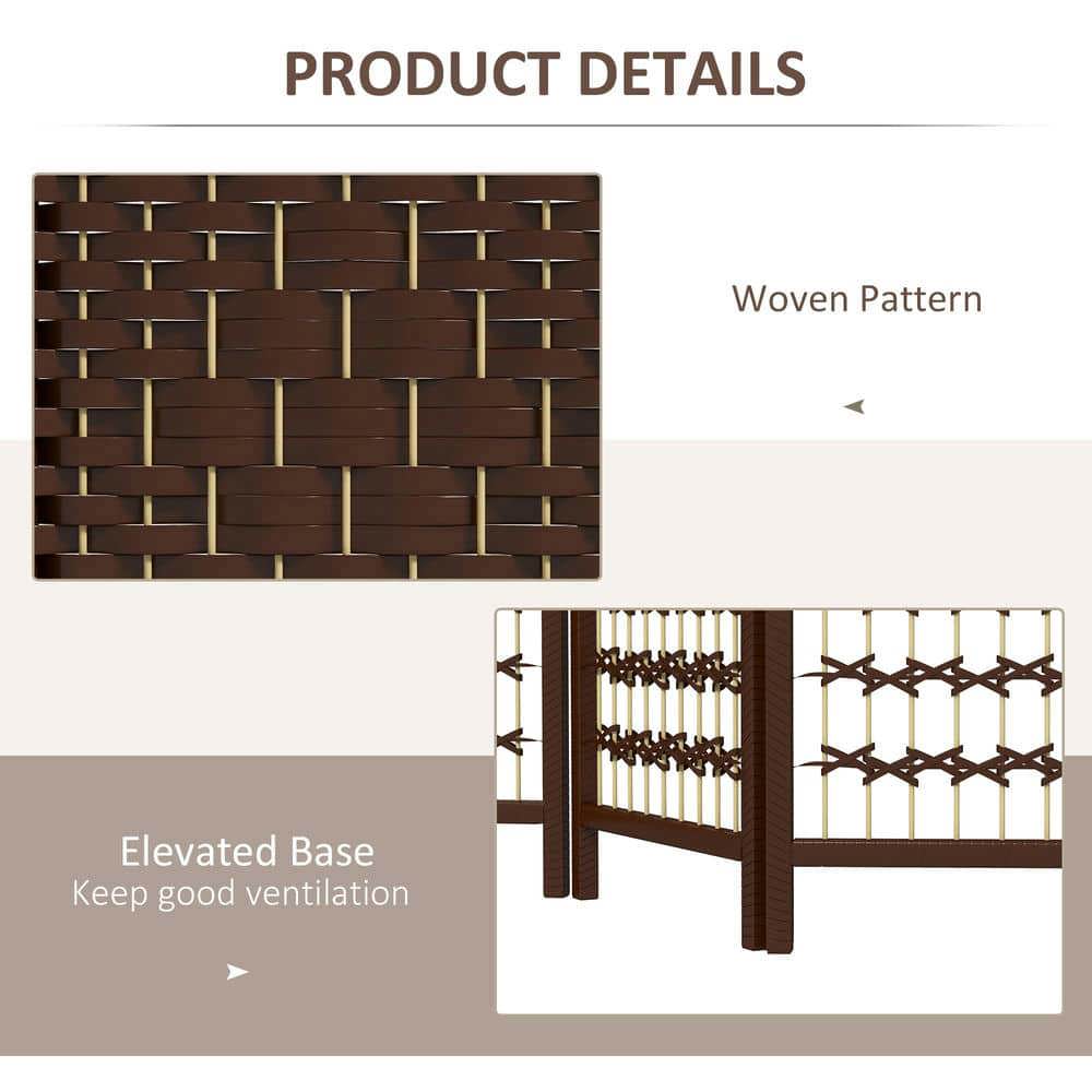 Yardi Yarda 6 Panel Folding Room Divider, Portable Privacy Screen Wave Fiber Room Partition for Indoor, Brown