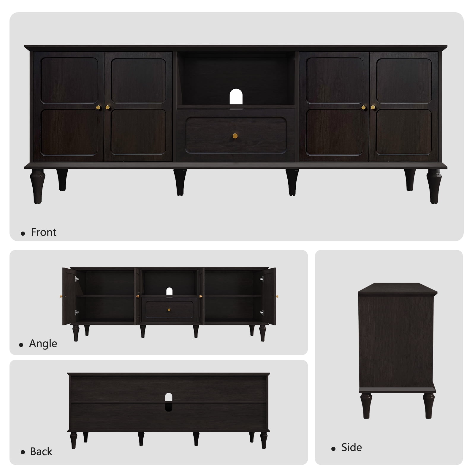 67" Mid-Century TV Stand for TVs up to 75 " , Retro Entertainment Center with Storage Cabinets and Drawers,Black