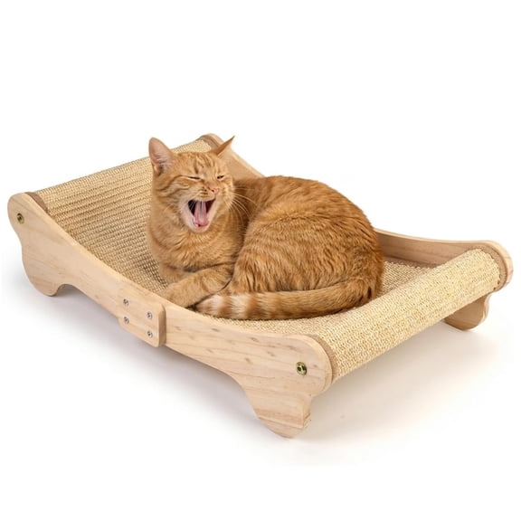 Curved Cat Scratching Lounge with Sisal Pad, Solid Wood Cat Scratcher Bed, Sofa-Style Furniture for Indoor Cats