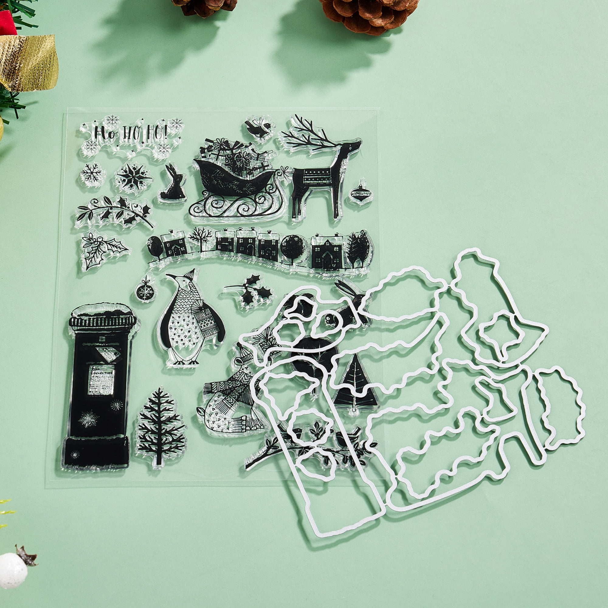  Lapoo Stamps and Dies for Card Making, Christmas Pine Branches  Snow DIY Scrapbooking Arts Crafts, Metal Cutting Dies Clear Stamps Sets  Arts Gifts for Christmas, Thanksgiving, Halloween (SC003) : Arts