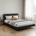 thumbnail image 2 of GZXS Queen Size Floating Platform Bed with RGB Lights & Charging Station, Modern LED Bed Frame with Storage Headboard and Foldable Side Tables, Black, 2 of 9