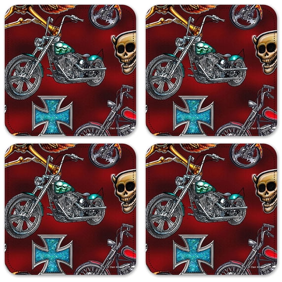 Vinyl Drink Coasters - Set of 4 - Choppers & Skulls - Image by Dan Morris