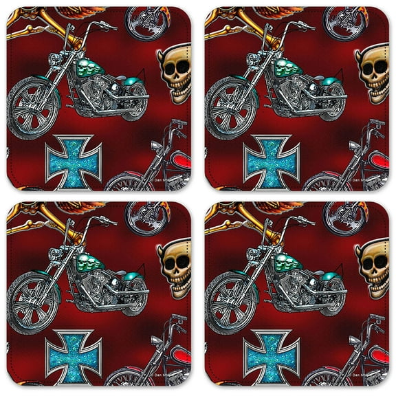 Vinyl Drink Coasters - Set of 4 - Choppers & Skulls - Image by Dan Morris