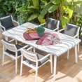 thumbnail image 2 of Valentine's Day Table Cloths for 3 Foot Rectangle Tables, Pink Love Box Abstract Point Stripes Patio Waterproof Elastic Fitted Tablecloths, Washable Rectangular Table Cover for Camping, 2 of 8