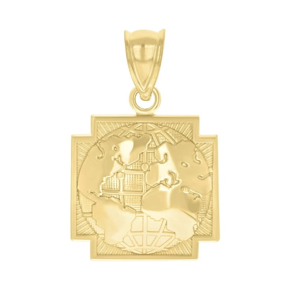 10kt Real Yellow Gold Mens World Map Charm Pendant