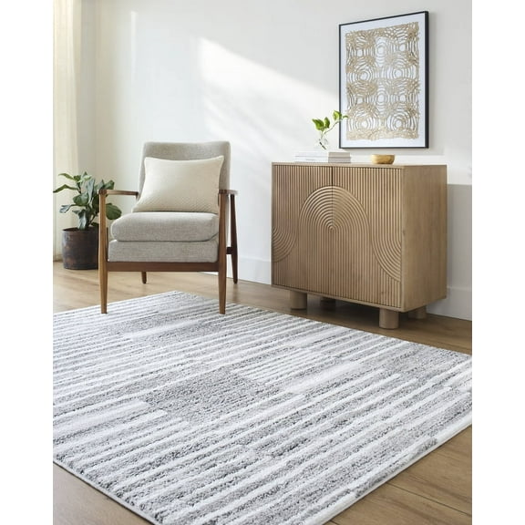Livabliss Area Rugs for Living Room, 5x7 Andorra Plus Modern Medium Gray Rug, Bedroom Dining Room Home Decor Stain Resistant Carpet (5'3" x 7')