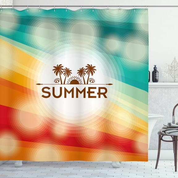 Ambesonne Tropical Shower Curtain, Palm Tree Sun Holiday, 69"Wx70"L, Orange Scarlet Teal