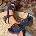 thumbnail image 2 of Sandals for Women 2025 Chunky Heel Open Toe Summer Women's Trendy Solid Color Ankle Strap Women Footwear Causal Summer Dressy Beach Shoes for Women Dark Blue 9.5, 2 of 9