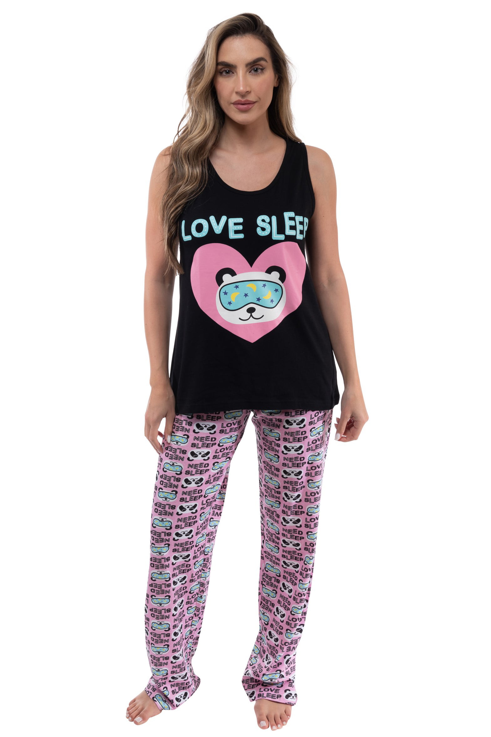 Women's 100% Cotton Pajama Set,Ribbed Tank w/Jersey Pant,3X Plus Love Sleep-Camo