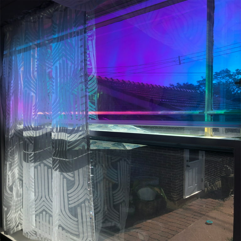 BSHAPPLUS® 17.7x78.7 Stained Glass Window Film,3D Iridescent Privacy Film,Rainbow  Window Sticker 
