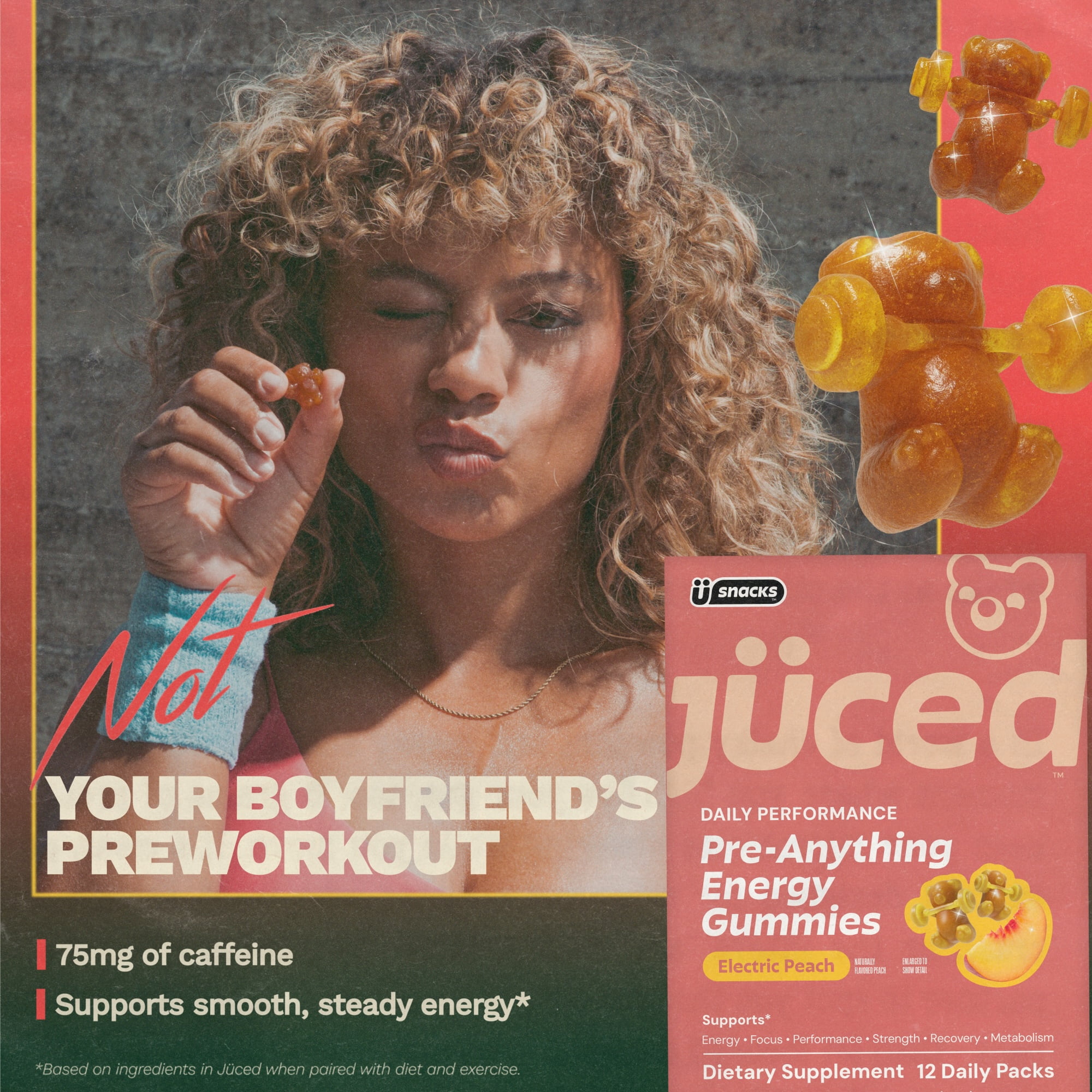 Juced by Gruns - Pre-Anything Gummies with 75mg of Caffeine - Supports Energy (12 Count)
