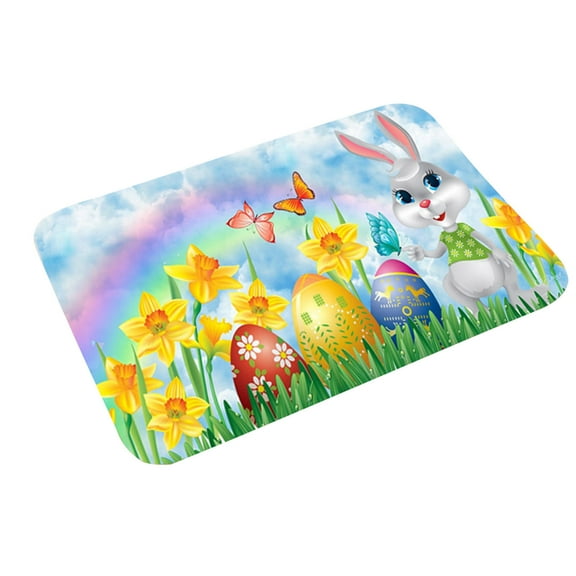 JeashCHAT Easter Door Mat Easter Bunny Egg Doormat Rabbit Pattern Entrance Mat Welcome Doormat Indoor Outdoor Entrance Floor Mat Non Slip Easter Decor Rubber Mats