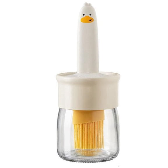 Cute Glass Oil Jar for Home with Silicone Brush, Kitchen Mini Portable Oil Bottle Bbq Oil and Sauce Cooking Brush Beige