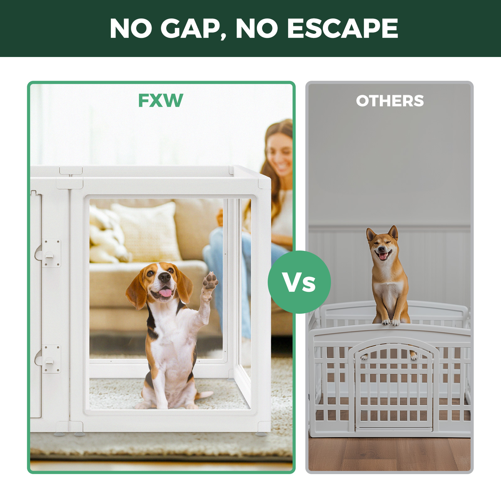 FXW AuraSpace Acrylic Indoor Dog Playpen for Medium Dogs, 35 Inch, 8 Panels, White
