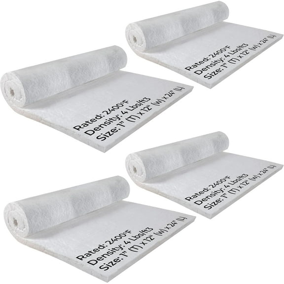 Ceramic Fiber Insulation Blanket, 4# Density 2400F, 1" x 12"x 24” Fireproof Baffle Blanket for Fireplace - Pack of 4