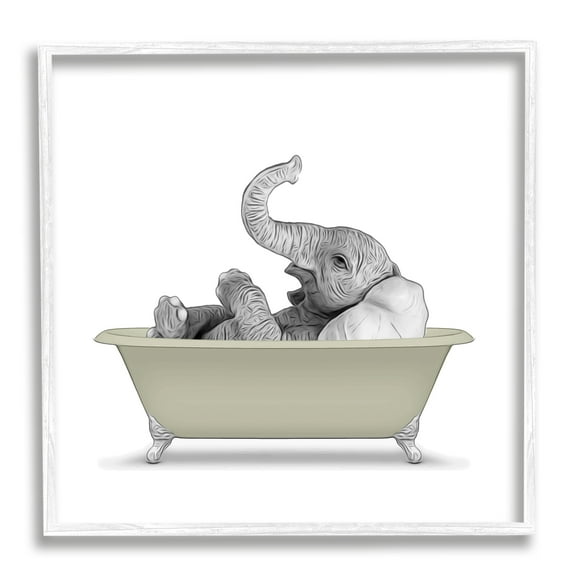 Stupell Industries Monochromatic Elephant Laying Bathtub Bathroom Illustration, 17 x 17, Design by Annalisa Latella