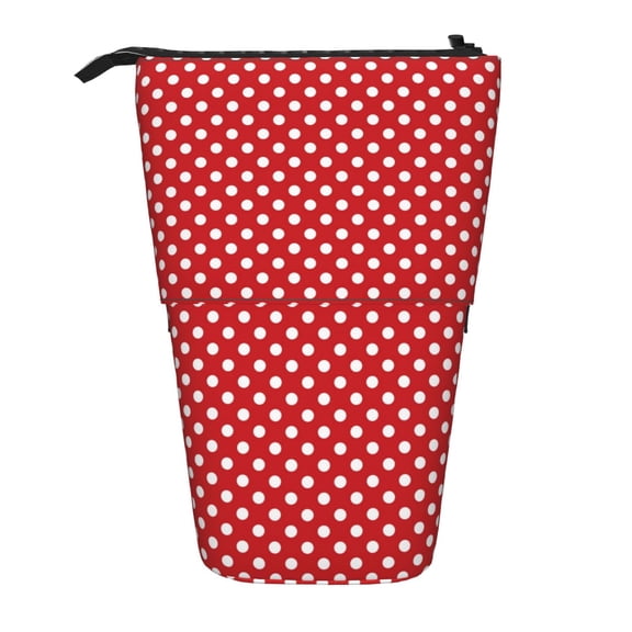 Picia Red Polka Dot Print Telescopic Pencil Case, Telescopic Pen Holder Telescopic Pencil Pouch Bag Stationery Pencil Case Box Storage Organizer Makeup Bag